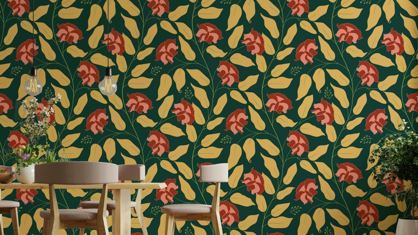 Features intricate floral elements combined with subtle forest imagery.