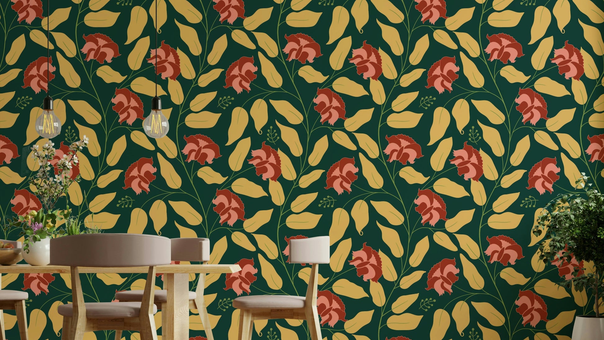 Features intricate floral elements combined with subtle forest imagery.