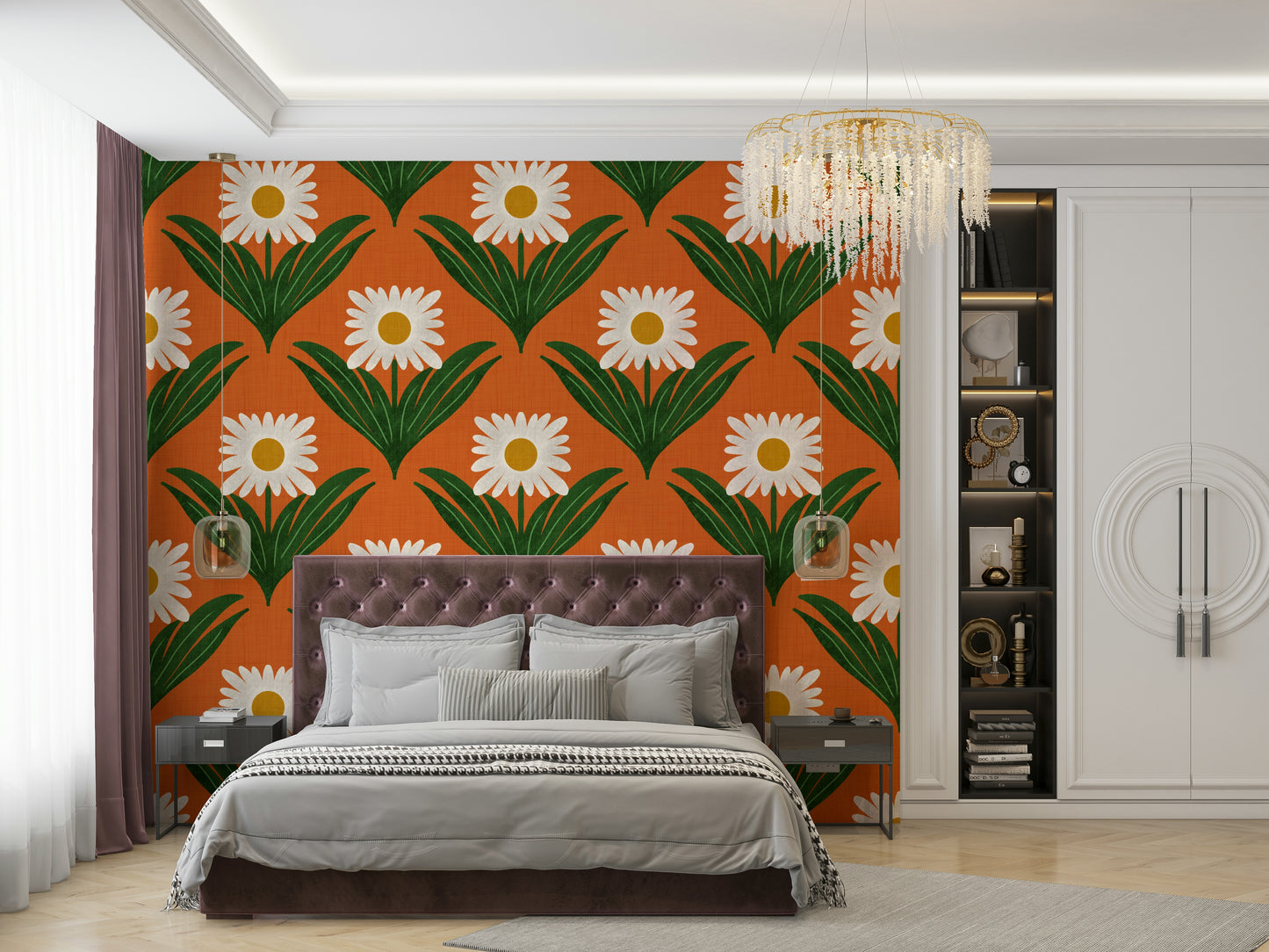 The design has a strong 1970s "flower power" aesthetic.
