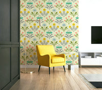 Features stylized flowers with a blend of Mid-Century Modern, Scandinavian retro, and cottagecore influences.
