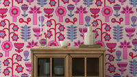 A charming and vibrant floral wallpaper pattern.
