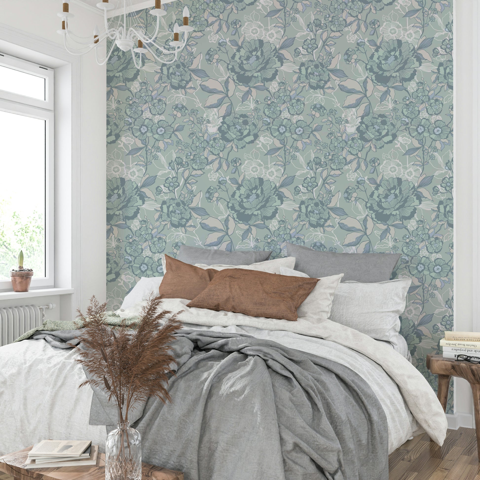 Wallpaper with a soft floral design.

