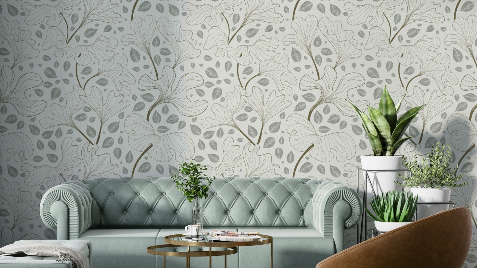 Timeless Ginkgo Garden mural for a bedroom.

