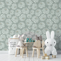 Floral wallpaper with a mix of blue and white.

