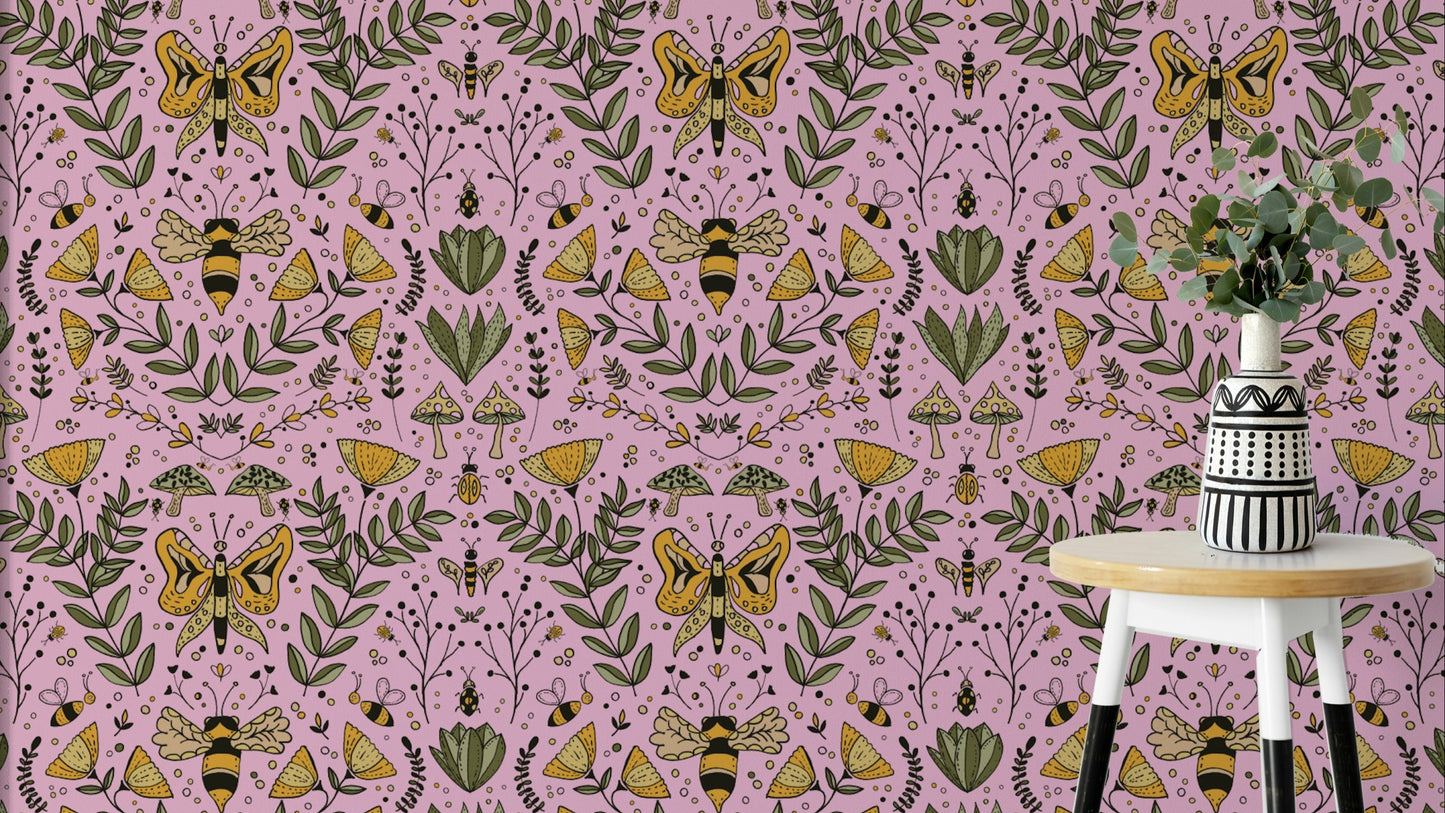 Bees, Butterflies, and Flowers mural for a nursery.

