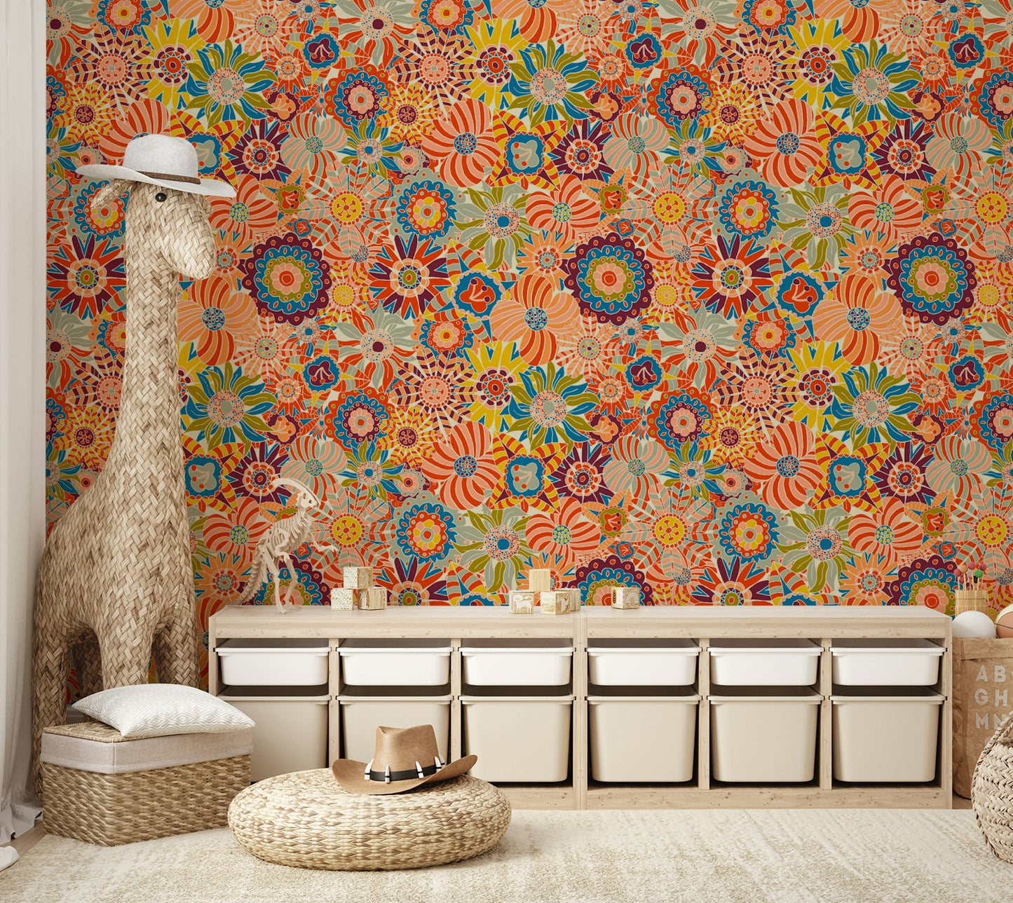 Close-up of the yellow and red flowers.

