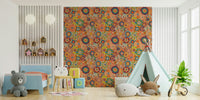Vivid Colors Scandi Flowers mural for a bedroom.

