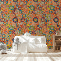 Wallpaper with a whimsical, hand-drawn floral design.

