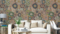 Neutral Spring Scandi Round Flowers Wallpaper.

