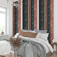 Abstract striped wallpaper with natural elements.


