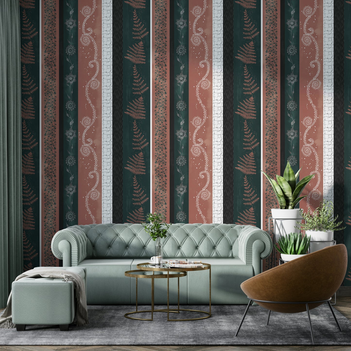 Abstract Nature Stripes Teal Peach Wallpaper.

