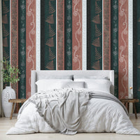 Wallpaper with fern and floral designs.

