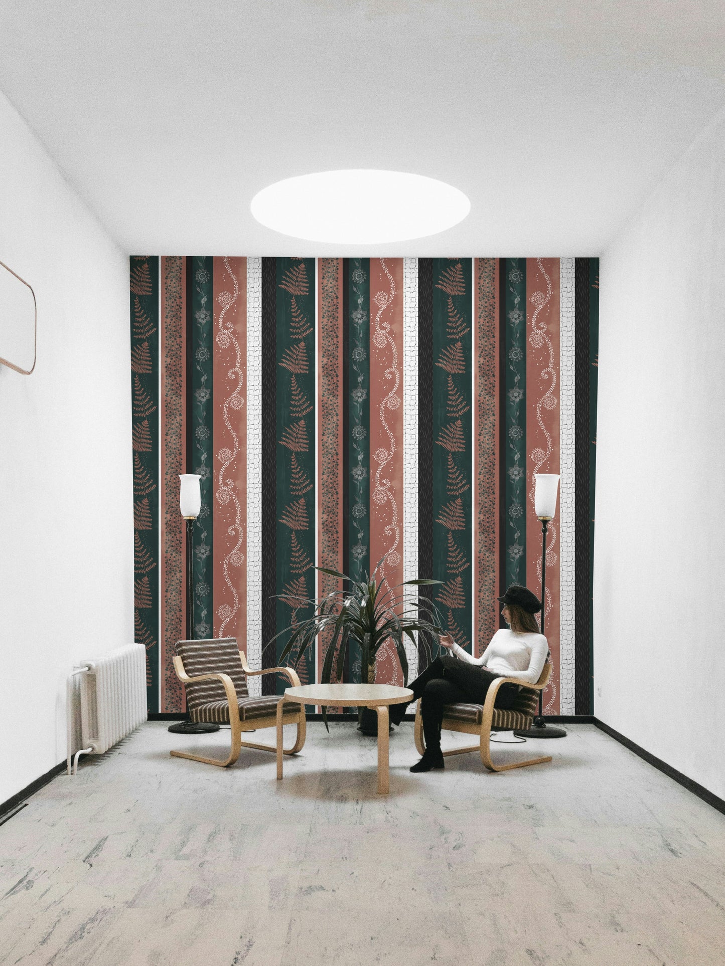 Close-up of the teal and peach colors.

