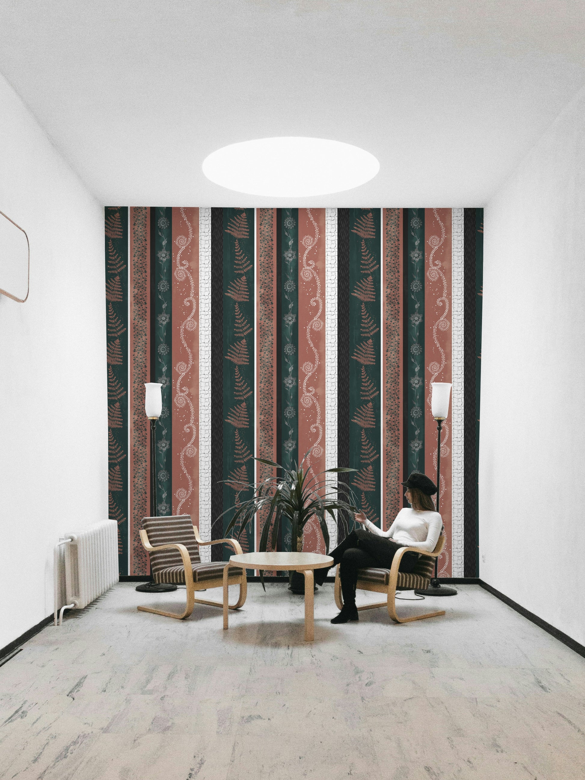 Close-up of the teal and peach colors.

