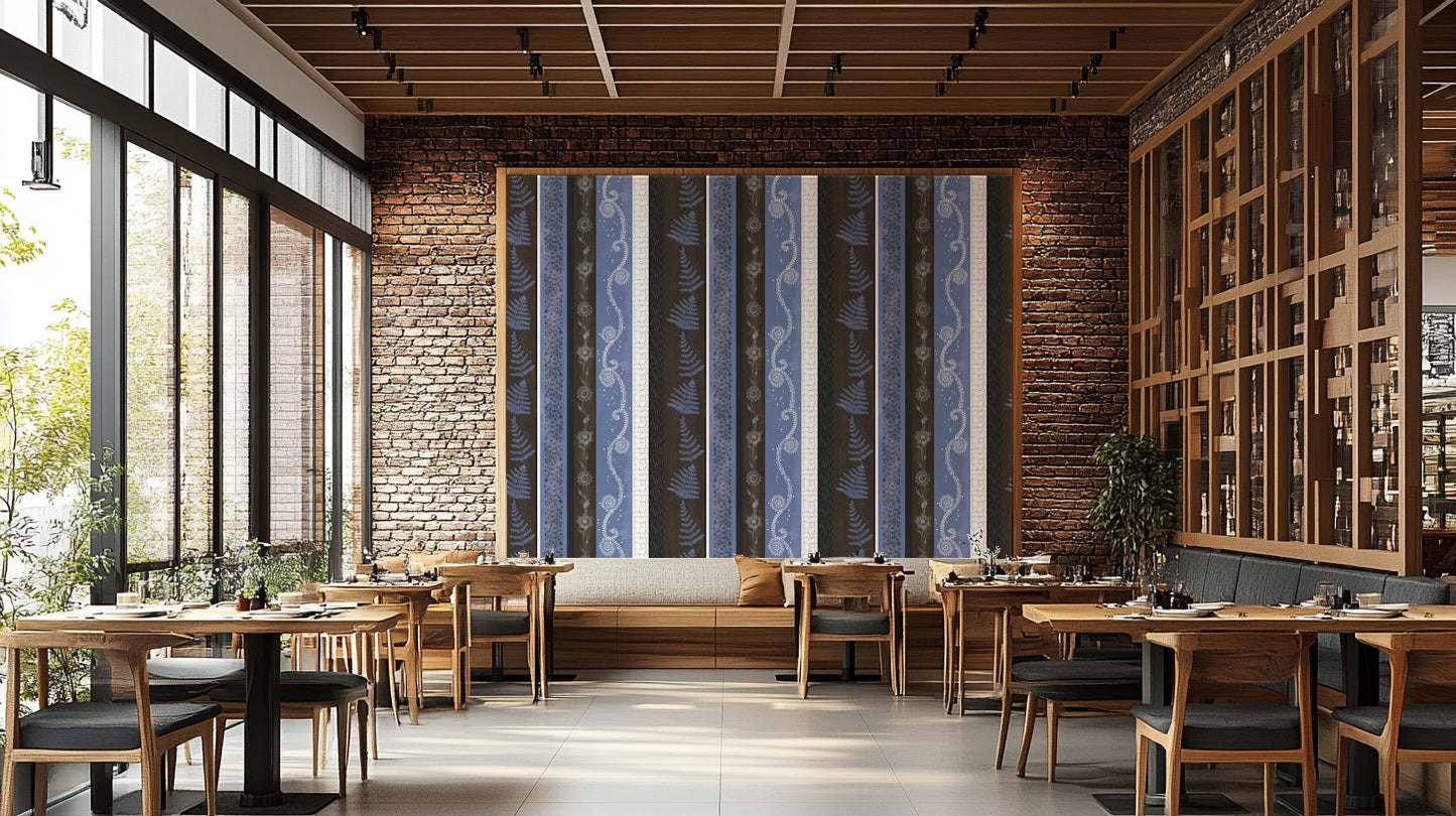 Abstract Nature Stripes mural for a modern bedroom.

