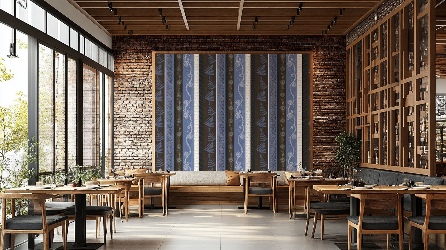 Abstract Nature Stripes mural for a modern bedroom.

