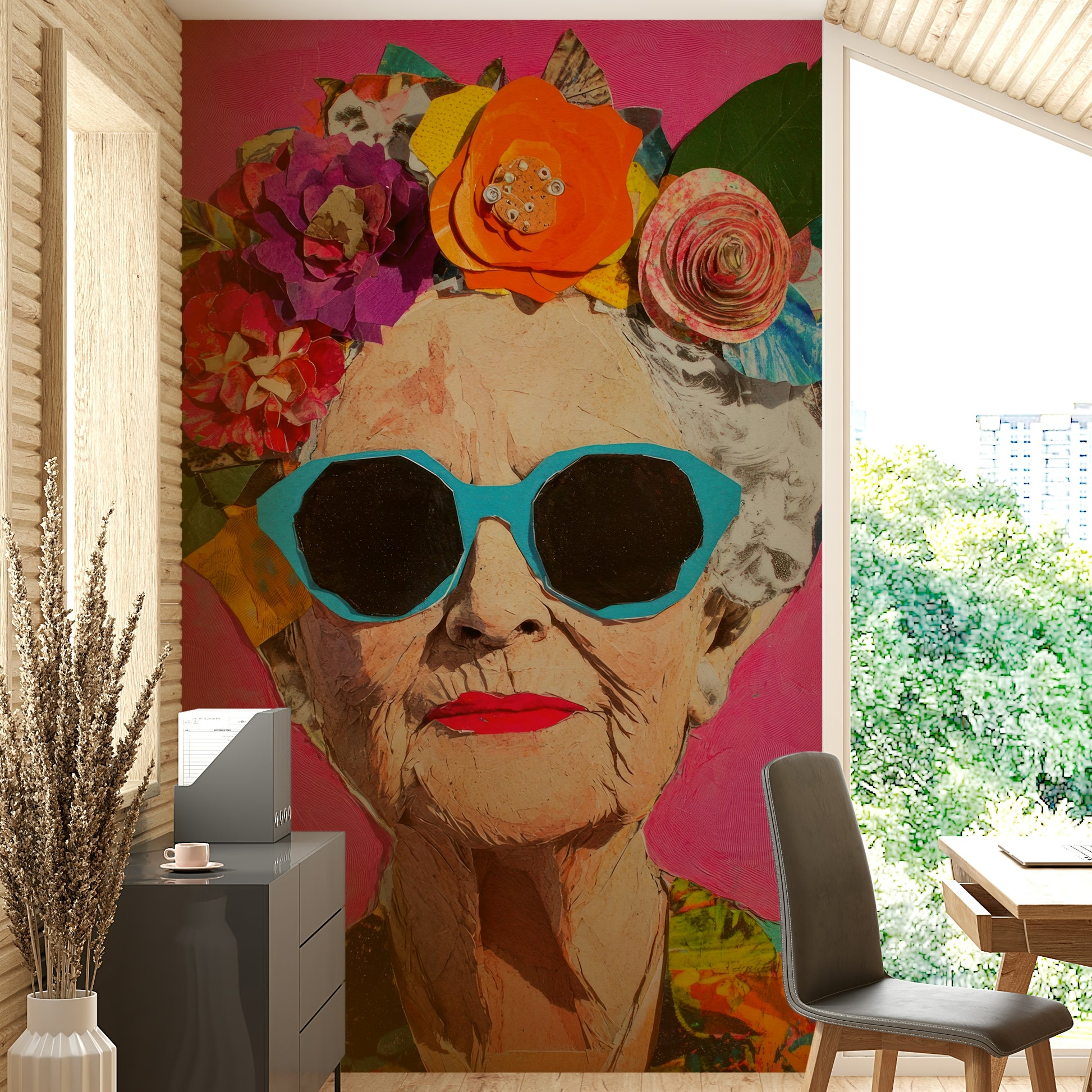 painting of an elderly lady with flowers

