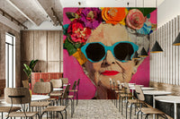 vibrant flower crown on an elderly woman

