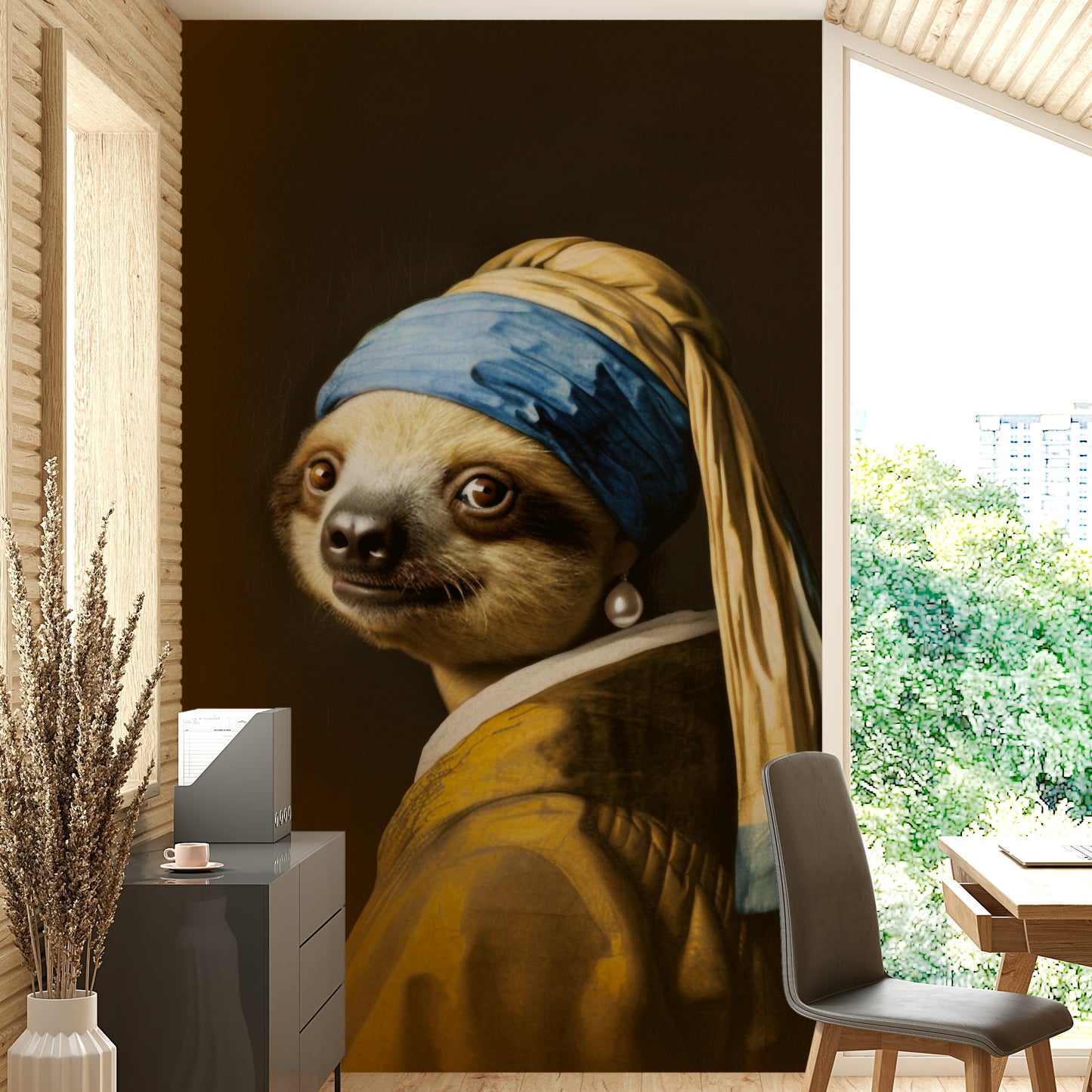 sloth with a pearl earring art

