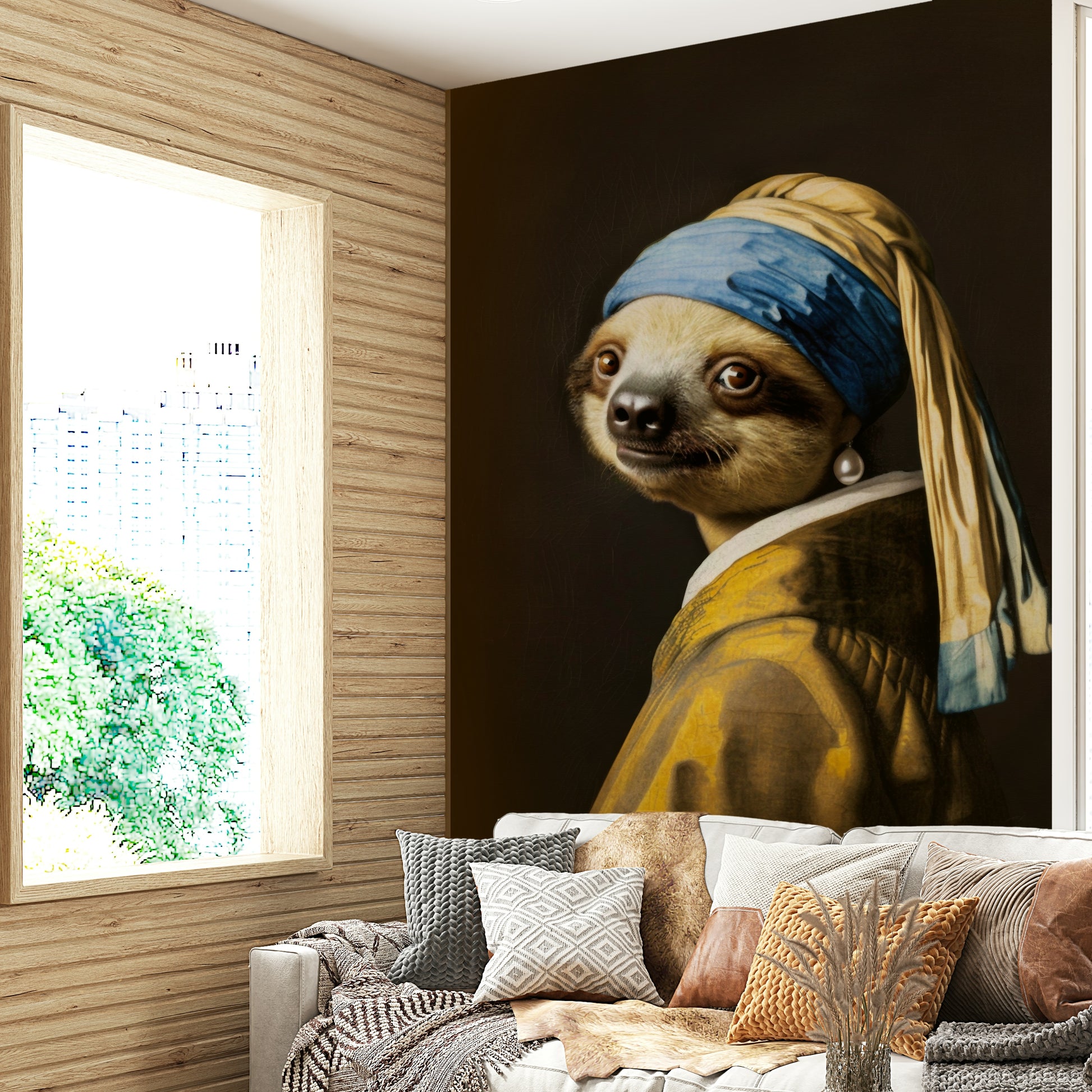 sloth with the pearl earring wall mural

