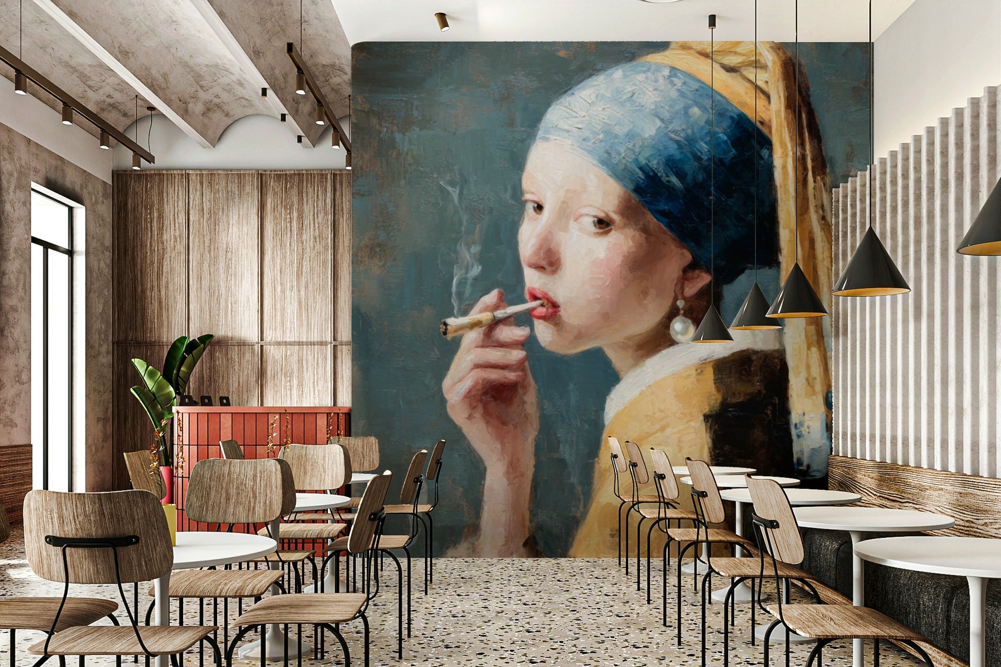wall mural of a girl smoking a joint