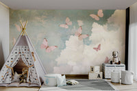 Full view of the wallpaper on a wall.

