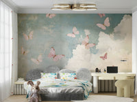 Butterflies and flowers mural for an accent wall.

