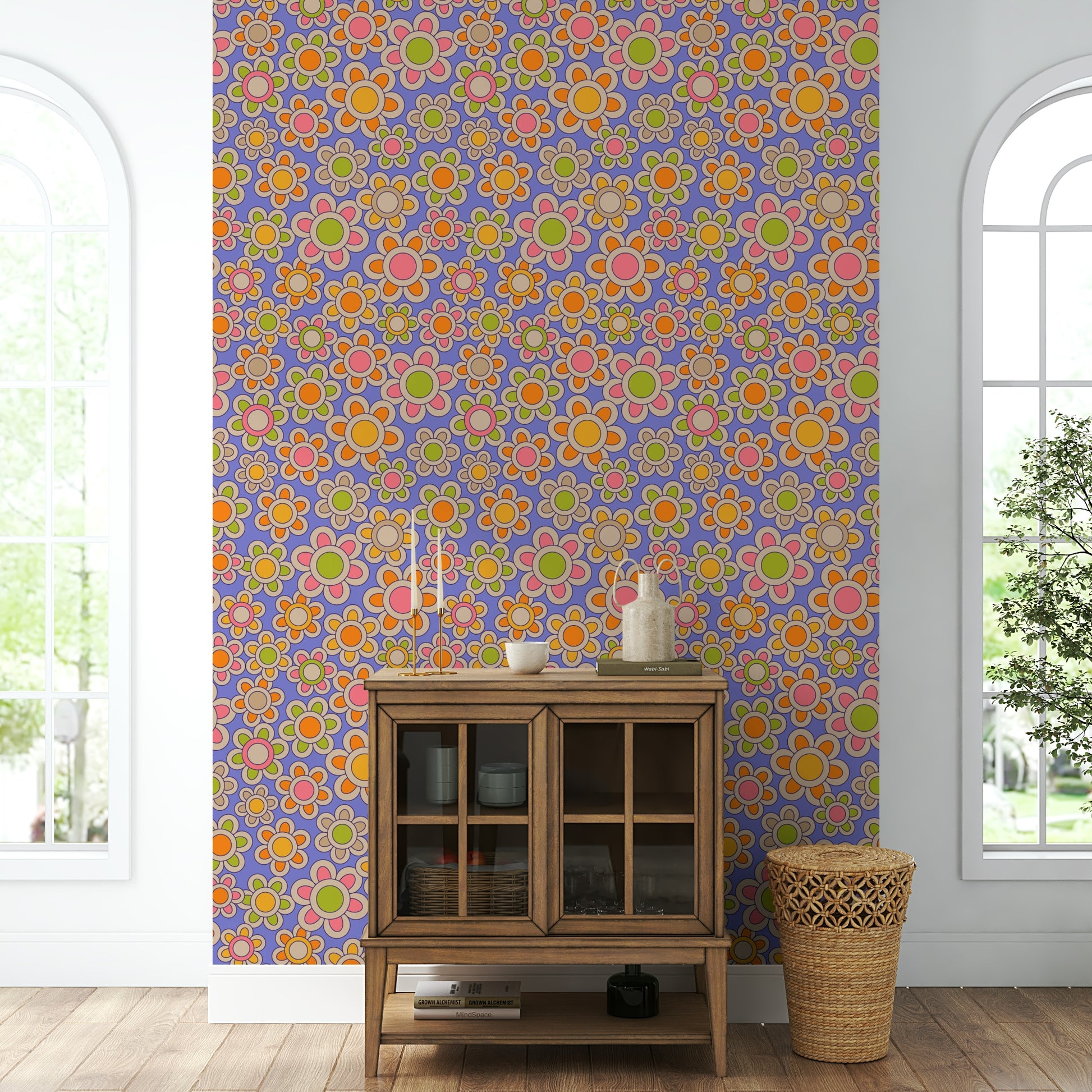 The colors are orange, yellow, pink, green, and purple.

