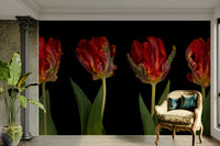 The tulips have ruffled, wavy petals.

