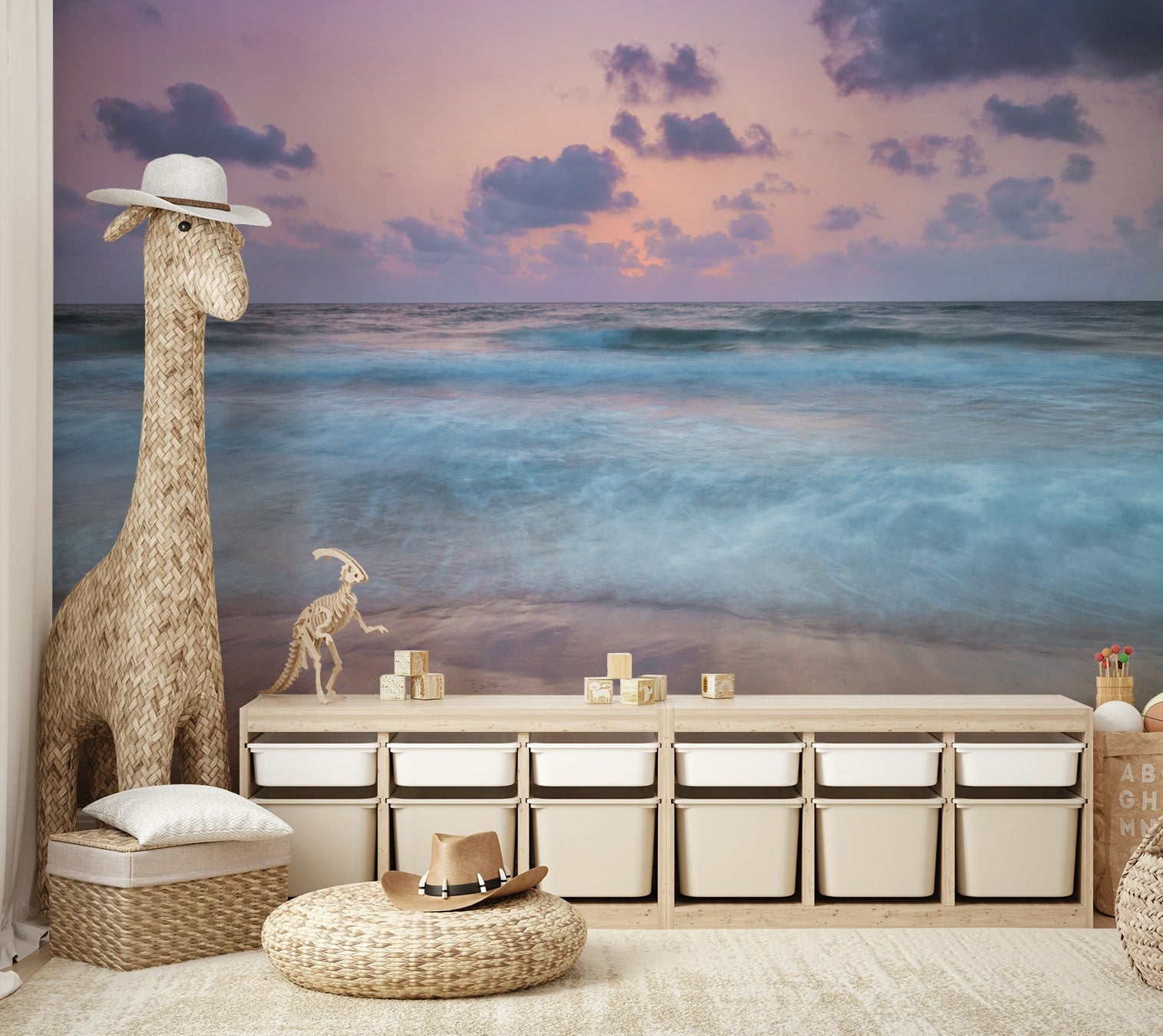 The sky is a mix of purple, pink, and gray.

