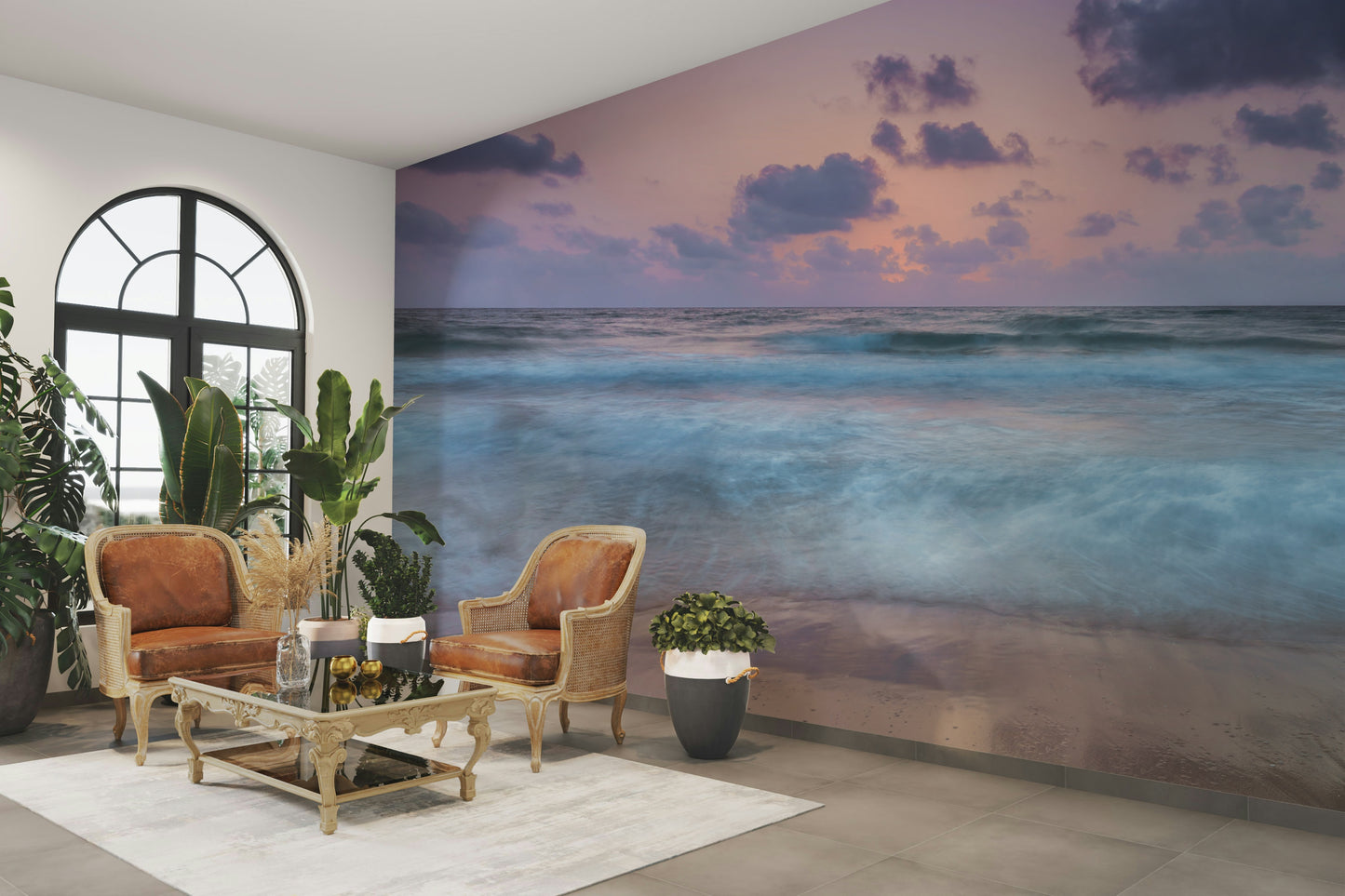 The mural gives a feeling of being in a quiet, natural place.

