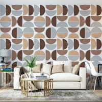 The wall mural is installed on a living room feature wall.

