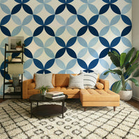 The wallpaper is applied seamlessly, giving the wall a uniform, high-end look.

