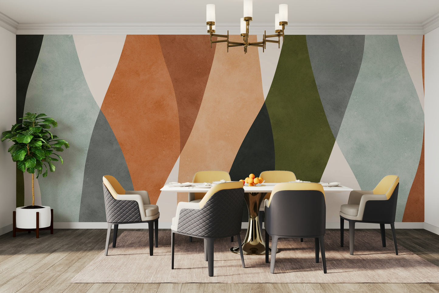 The wall mural is installed on a living room feature wall.

