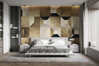 The wall mural is installed on a living room feature wall.

