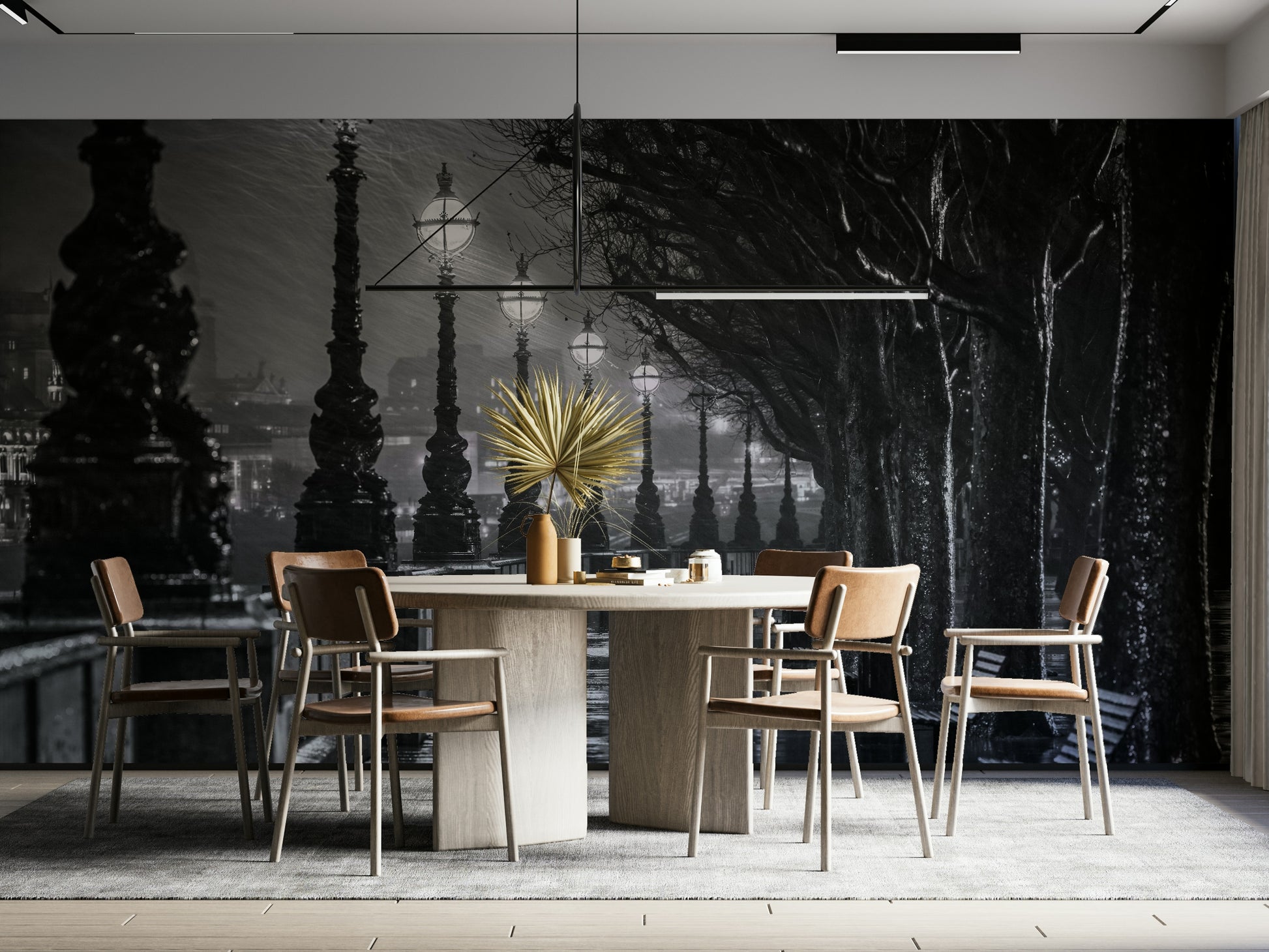 A large-scale cityscape photography print.

