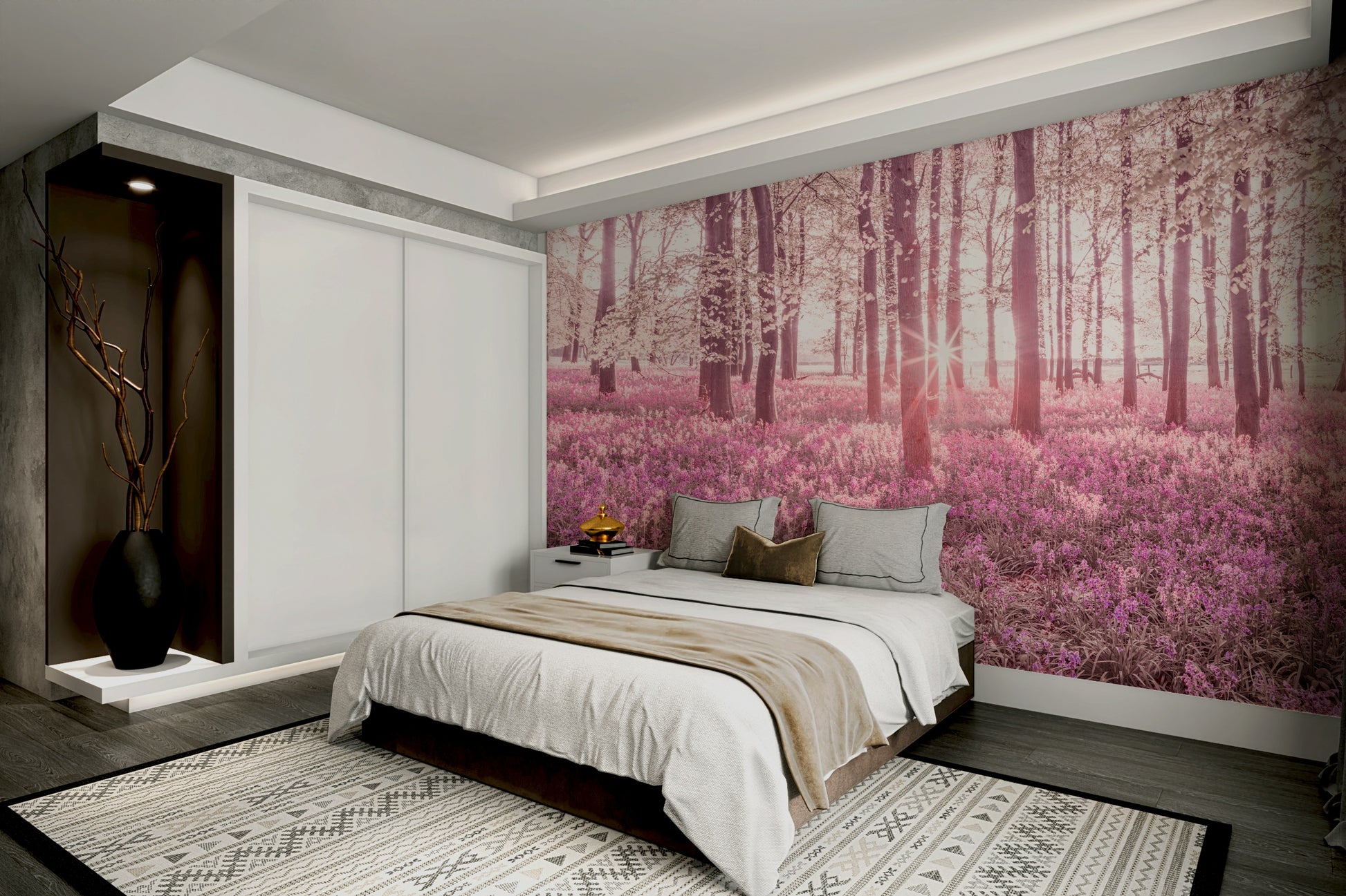 The colors are a blend of soft pinks, roses, and earthy tones.

