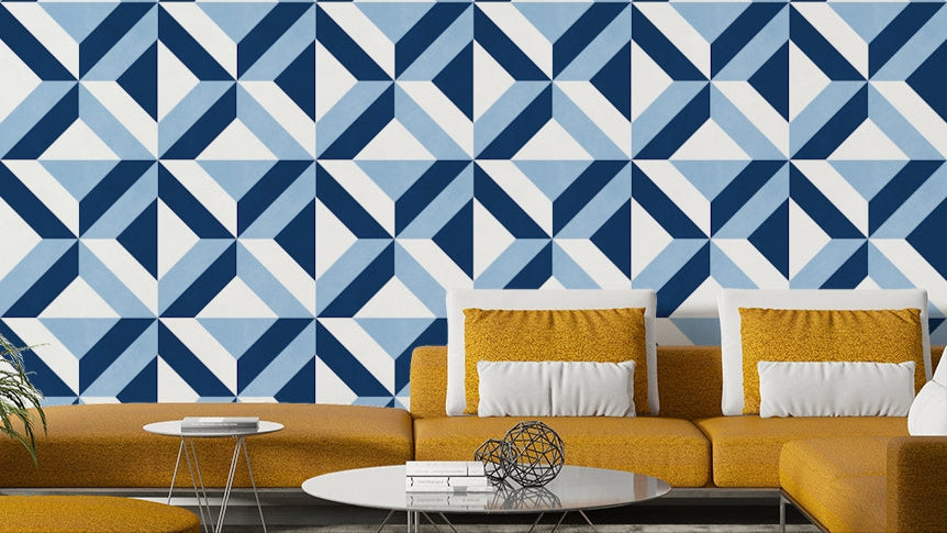 A wallpaper with a blue square pattern.

