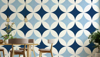 A wallpaper with a geometric tile pattern.

