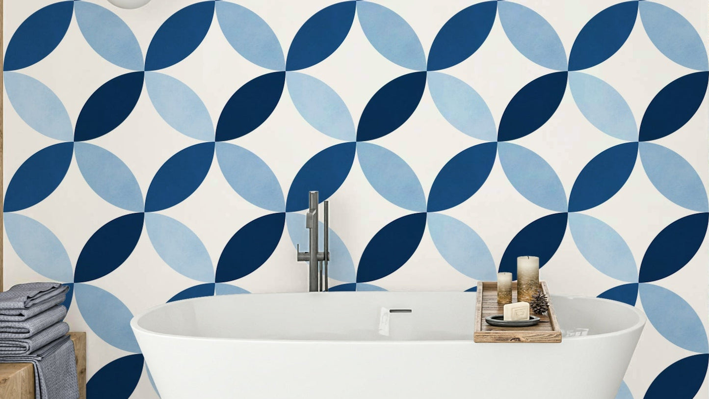 A wallpaper with an interlocking geometric pattern.

