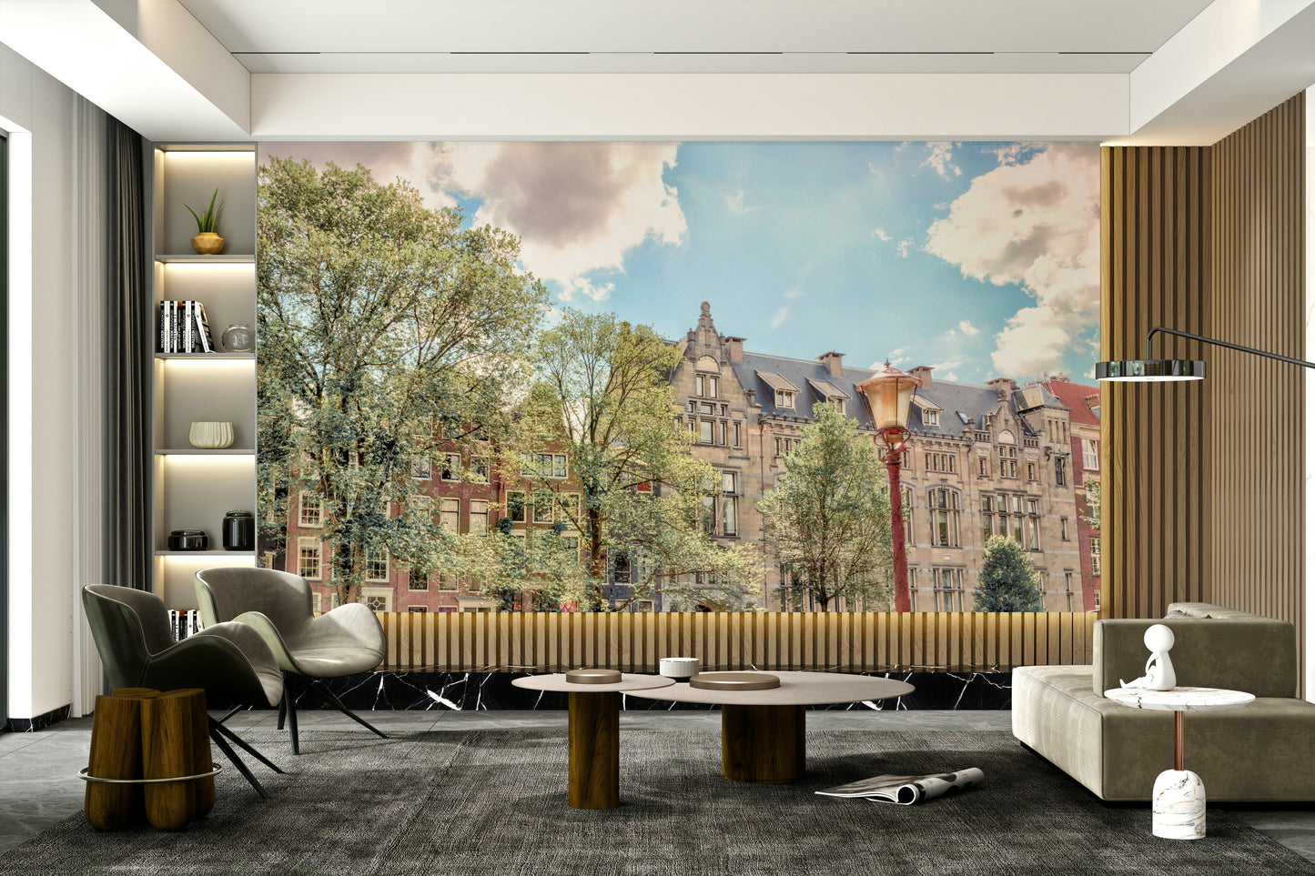 The mural gives a feeling of being in a classic European city.

