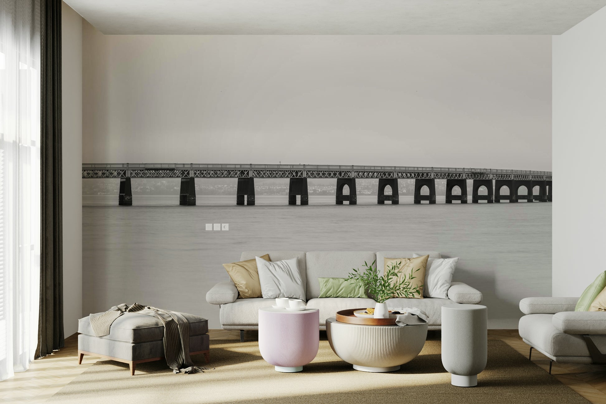 The mural gives a feeling of timeless elegance.

