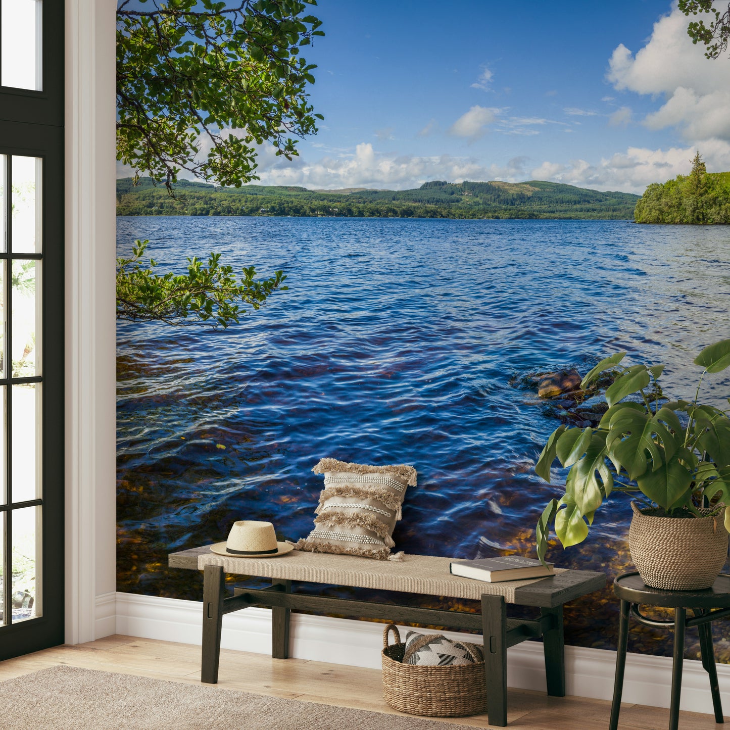 The colors are muted tones of gray, green, and brown.

