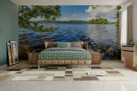 The mural gives a feeling of being in a quiet, natural place.

