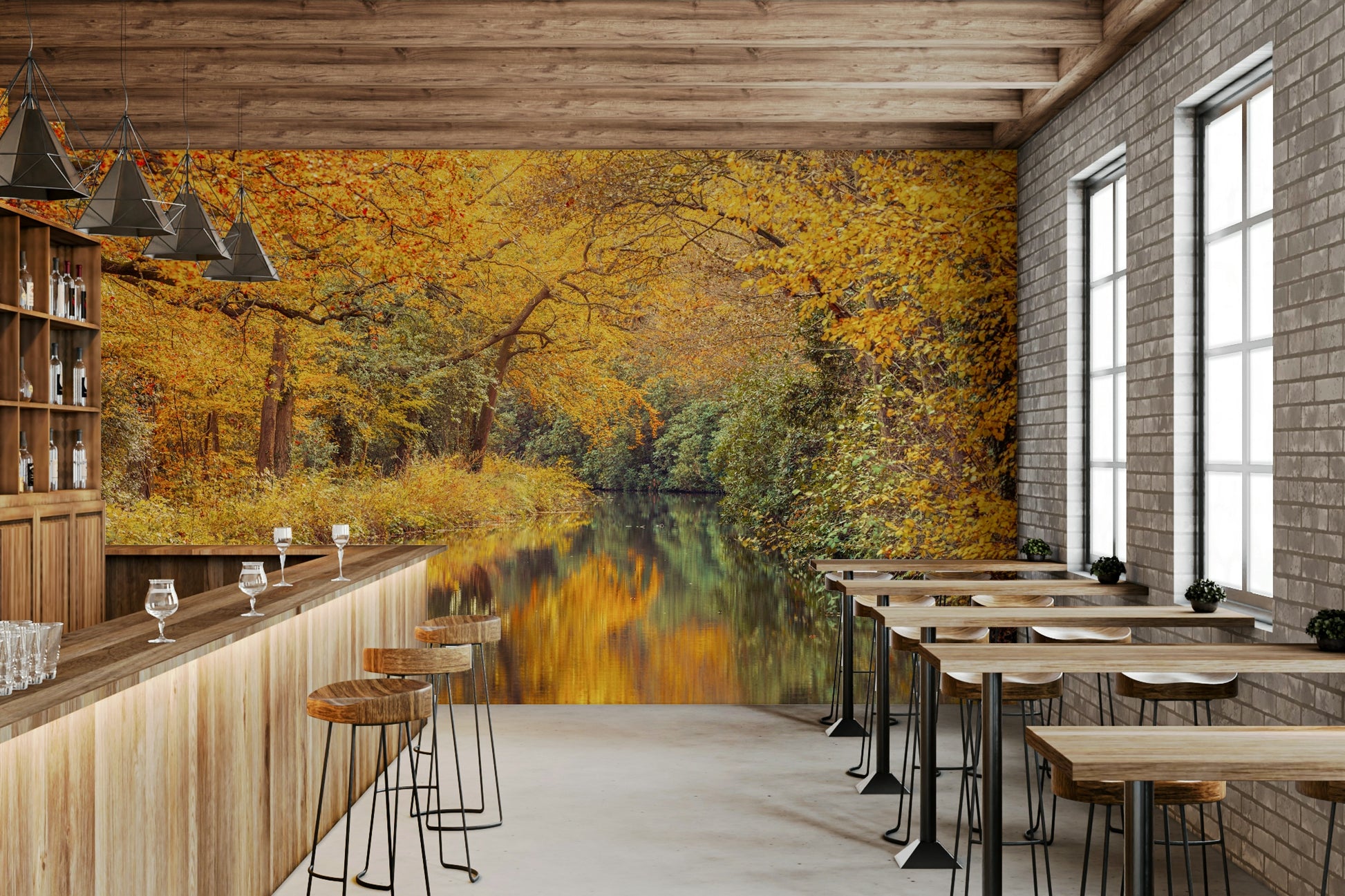 The mural gives a feeling of being in a quiet forest.

