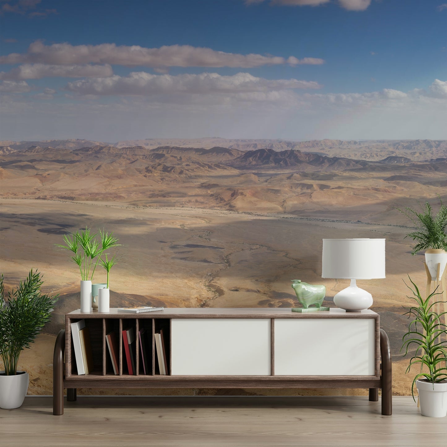 The terrain includes sand dunes or rocky formations.

