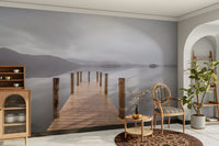 The sky is a soft blue with some clouds.

