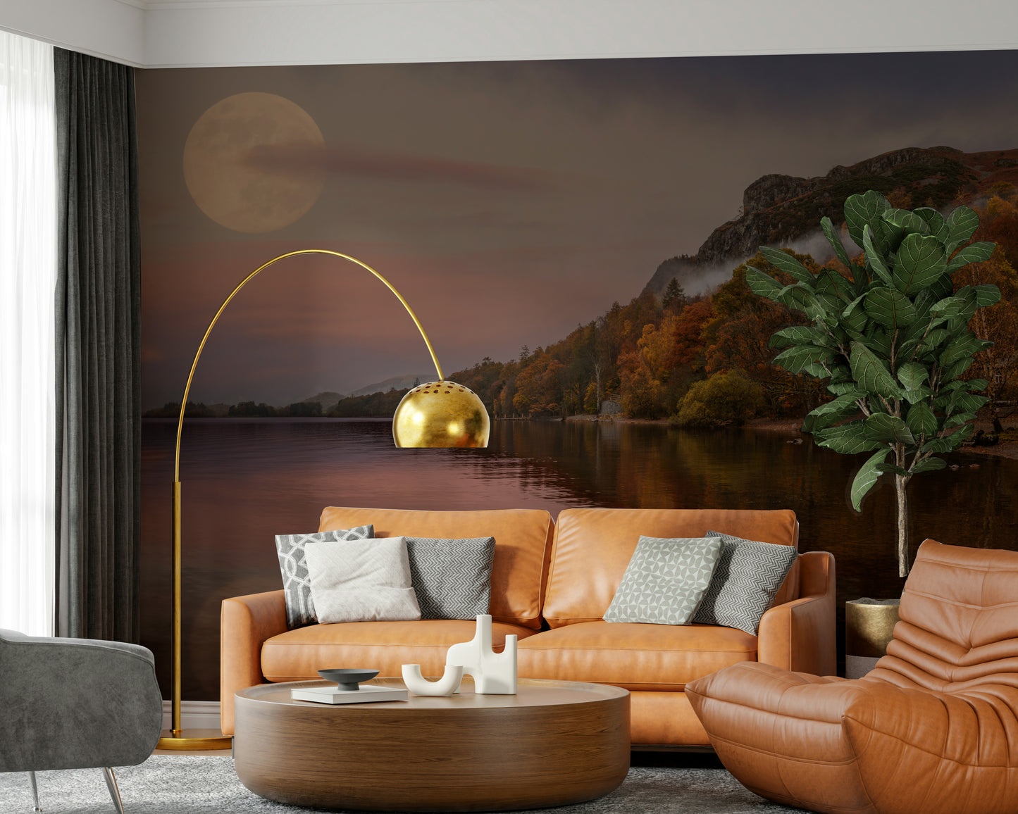 Autumnal Lake's Moon Wall Mural