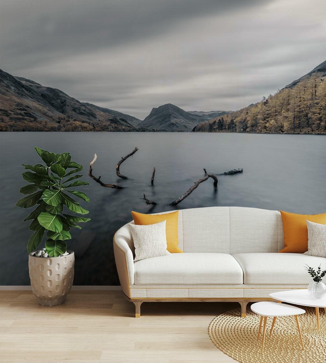 The mural gives a feeling of being in the Lake District.

