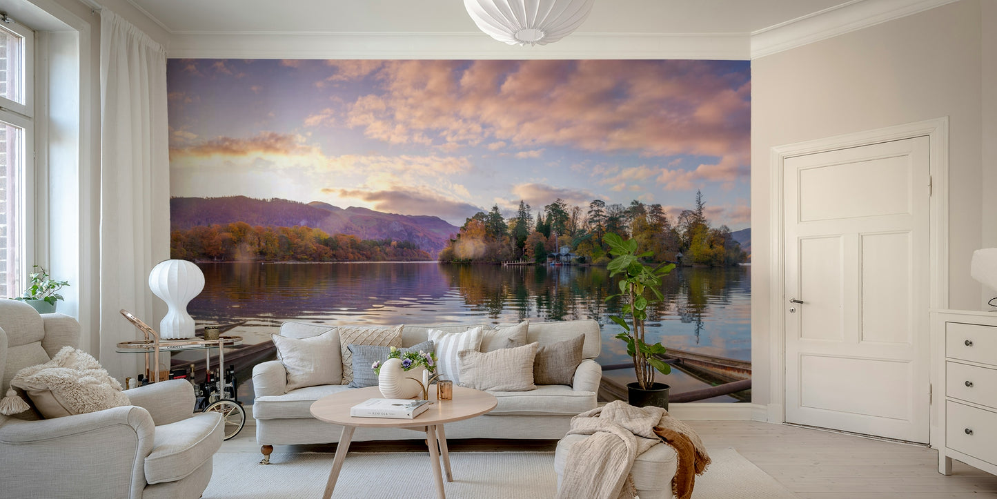 The sky is a soft blue with some clouds.

